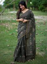 Tussar Silk Black Daily Wear Thread Work Saree